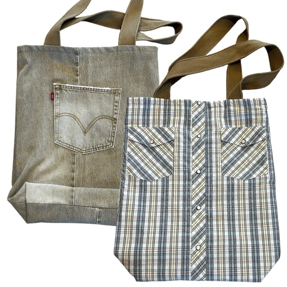 Levi's Handbags - Custom Reversible Levi’s & Western Shirt Large Tote Bag, Red tab, Pearl Snaps